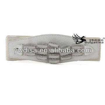 High Quality Rhinestones White PU Elastic Belt For Woman Wholesale